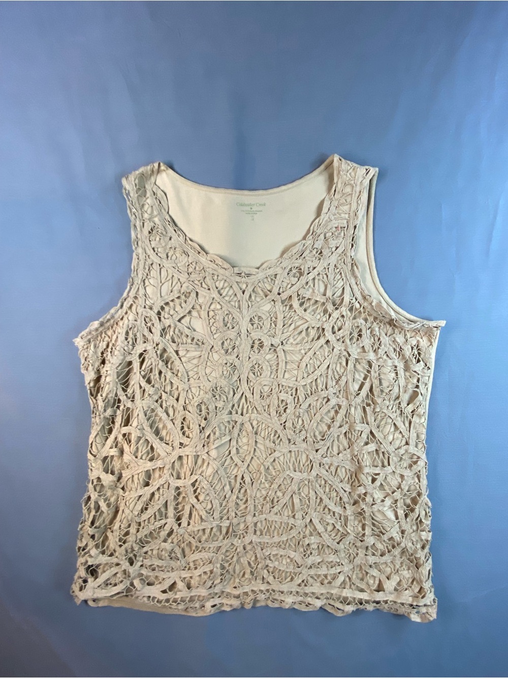 Coldwater Creek Cream Crochet Overlay Tank